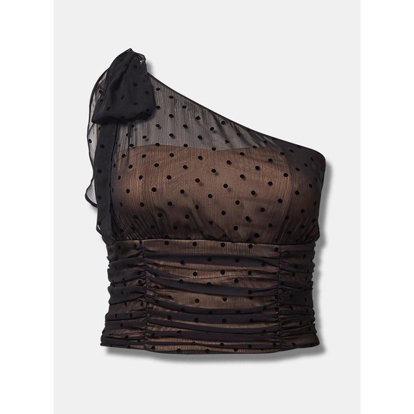 NWT Torrid Chiffon Flocked One Shoulder Crop Top Shirt Blouse Size 1X (14/18) - Picture 3 of 3